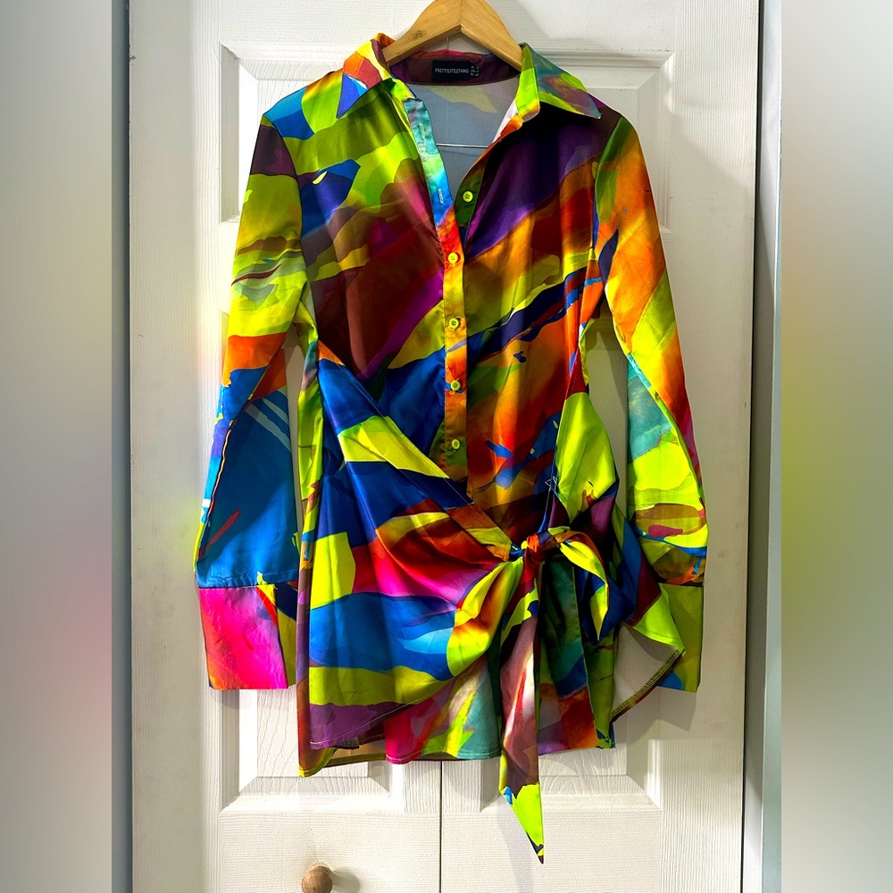 Multi-colour front tie mini dress